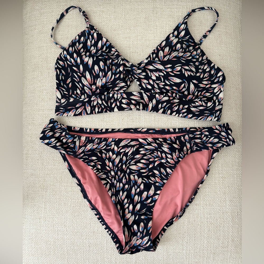 Carve Designs Navy and Pink Leaf Bikini